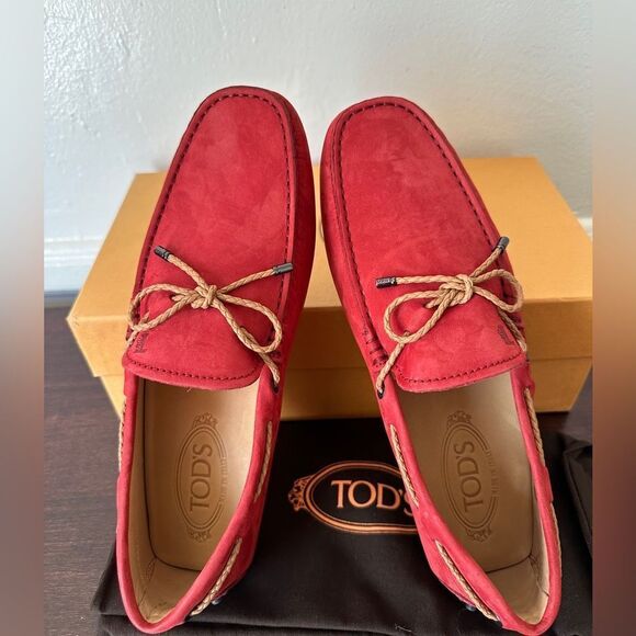 TOD'S unisex Laccetto  Red slip-on suede driving Loafers size US6 EU 39-39 1/5 - Picture 10 of 14